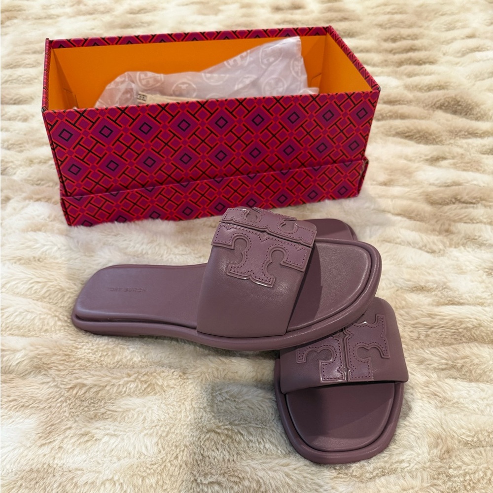Tory Burch Double T Leather Sport Slide Sandals